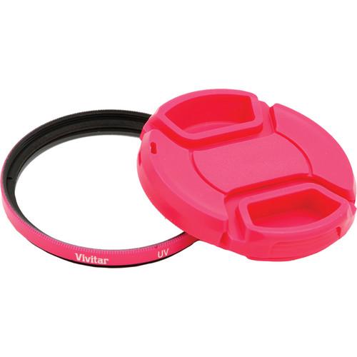 Vivitar 49mm UV Filter and Snap-On Lens Cap (Pink)