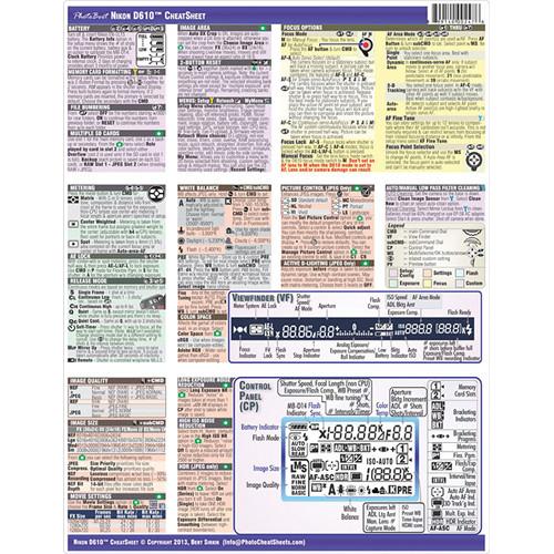 PhotoBert Cheat Sheet for Nikon D610 DSLR Camera TC147-13, PhotoBert, Cheat, Sheet, Nikon, D610, DSLR, Camera, TC147-13,