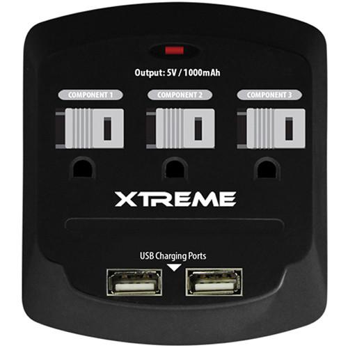 Xtreme Cables 3-Outlet Wall Tap with 2 USB Ports (Black) 28310