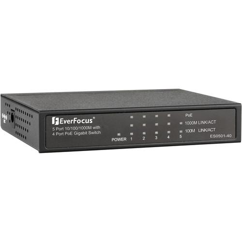 EverFocus 5-Port 10/100/1000 Mb/s PoE Gigabit Ethernet EPOE05, EverFocus, 5-Port, 10/100/1000, Mb/s, PoE, Gigabit, Ethernet, EPOE05