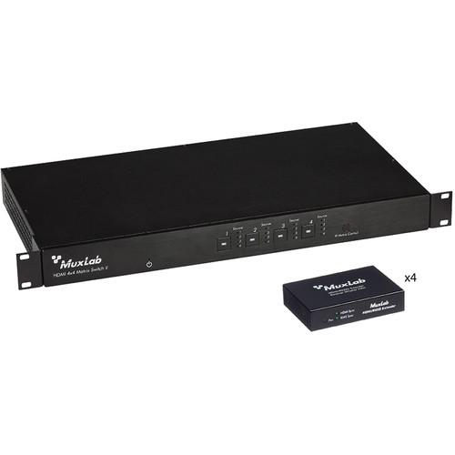 MuxLab HDMI 4x4 Matrix Switch HDBaseT with PoE 500416-POE-EU-KIT