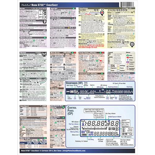 PhotoBert CheatSheet for Nikon D750 DSLR Camera TC153-14