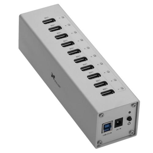 Xcellon 10-Port Powered USB 3.0 Aluminum Hub (Silver)
