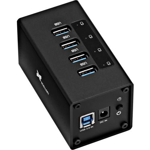 Xcellon 4-Port Powered USB 3.0 Aluminum Hub (Black) USB-4PHV2, Xcellon, 4-Port, Powered, USB, 3.0, Aluminum, Hub, Black, USB-4PHV2