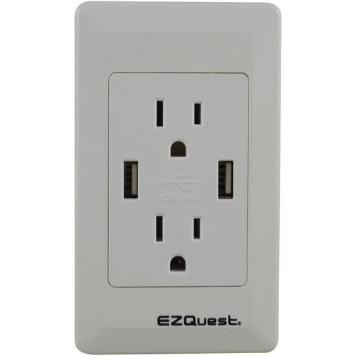 EZQuest 2-Outlet and 2-Port USB Plug n' Charge Wall Outlet