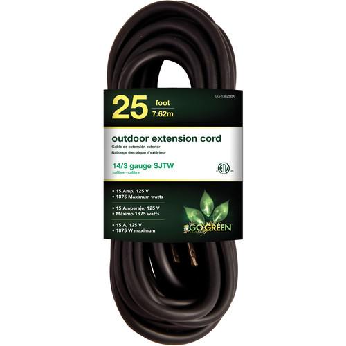 Go Green 15A 125V Outdoor Extension Cord (25', Black) GG-13825BK