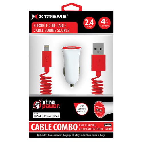 Xtreme Cables Car Charger with Lightning Cable (4', Red) 52773, Xtreme, Cables, Car, Charger, with, Lightning, Cable, 4', Red, 52773