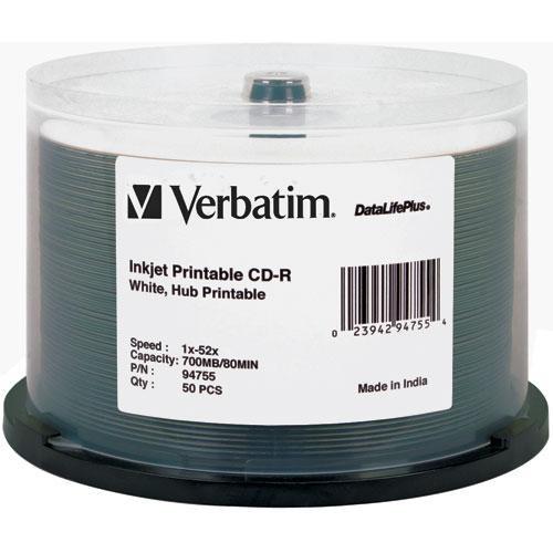 Verbatim CD-R White Inkjet Printable Disc (50) 94755, Verbatim, CD-R, White, Inkjet, Printable, Disc, 50, 94755,