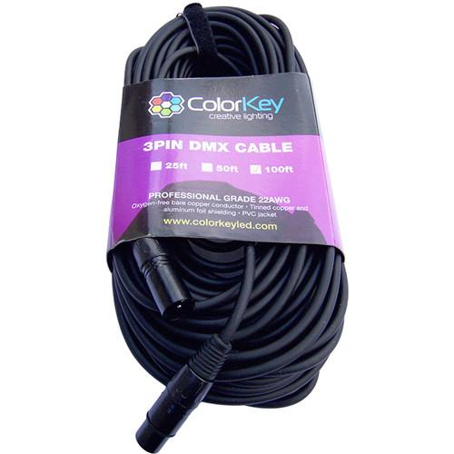 ColorKey DMX Cable with 3-Pin Connector (100', 22 AWG)