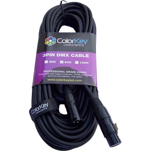 ColorKey DMX Cable with 3-Pin Connector (50', 22 AWG) CKC-50DMX