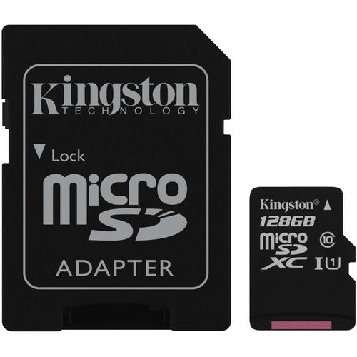Kingston 128GB UHS-I microSDXC Memory Card with SD SDC10G2/128GB