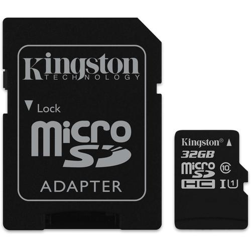 Kingston 32GB UHS-I microSDHC Memory Card with SD SDC10G2/32GB