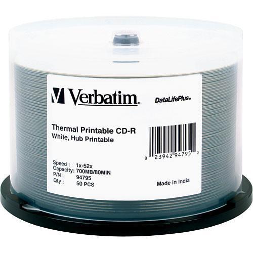 Verbatim  CD-R White Thermal/Hub Disc (50) 94795, Verbatim, CD-R, White, Thermal/Hub, Disc, 50, 94795, Video