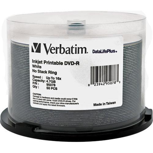 Verbatim DVD-R 4.76GB 16X Printable DataLifePlus (50) 95078, Verbatim, DVD-R, 4.76GB, 16X, Printable, DataLifePlus, 50, 95078,