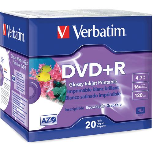 Verbatim DVD R Glossy White Inkjet Printable Recordable 96122, Verbatim, DVD, R, Glossy, White, Inkjet, Printable, Recordable, 96122
